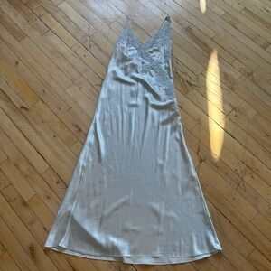 Vintage Silk Lace-Trim Slip Dress in Pale Green